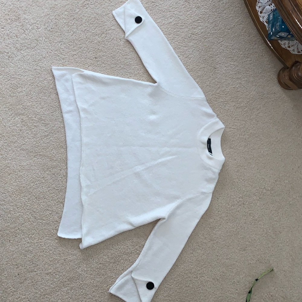 Zara Knit Thick White high neck sweater with velvet button arm detail